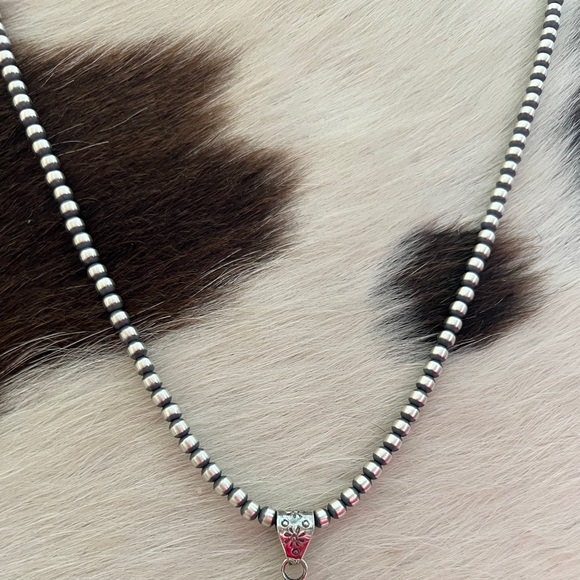 ❤️ 20” 4mm Desert Pearls / Beads Navajo Sterling Silver Necklace USA 11Gm Unisex - Picture 9 of 9